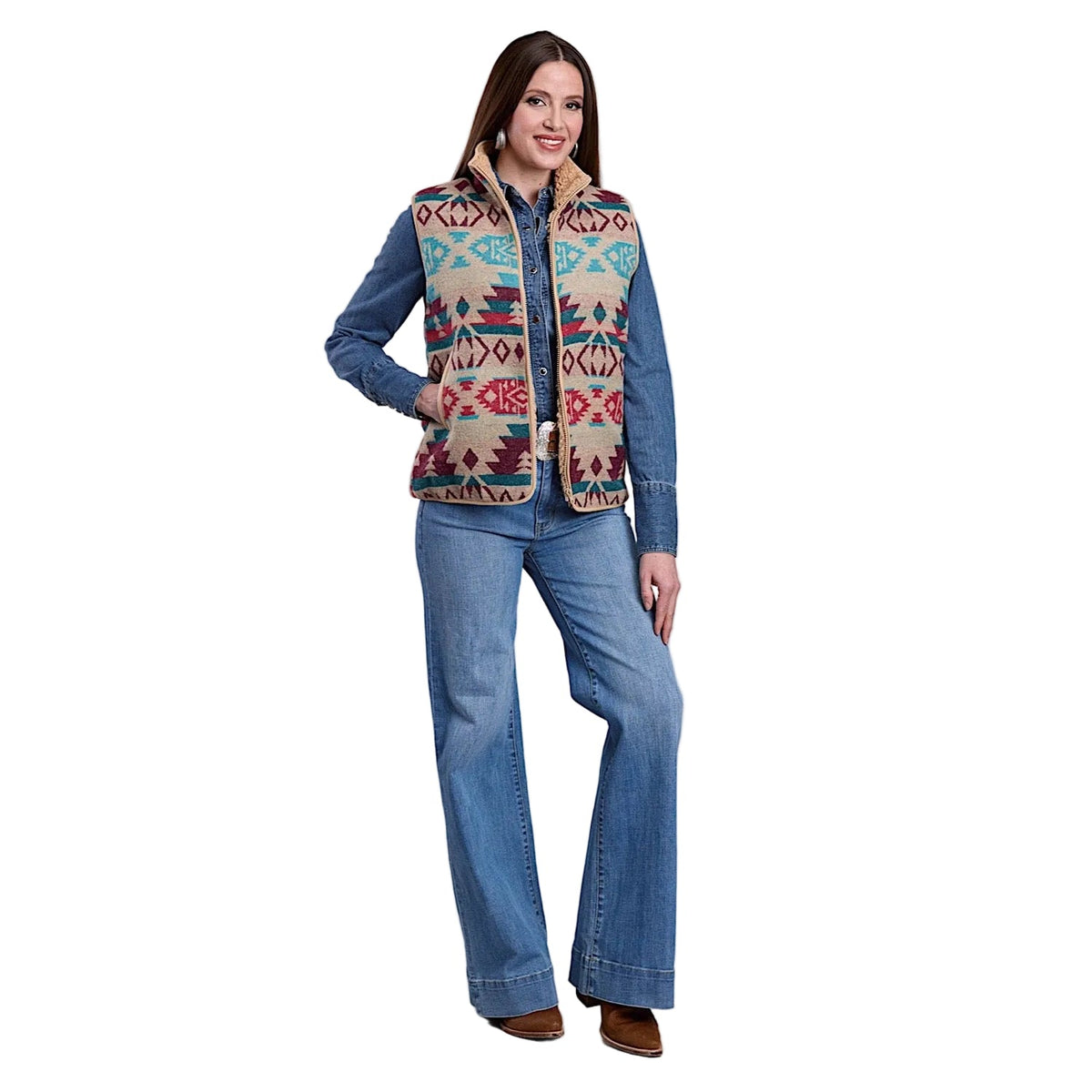 Roper Women’s Aztec Woven Vest - White
