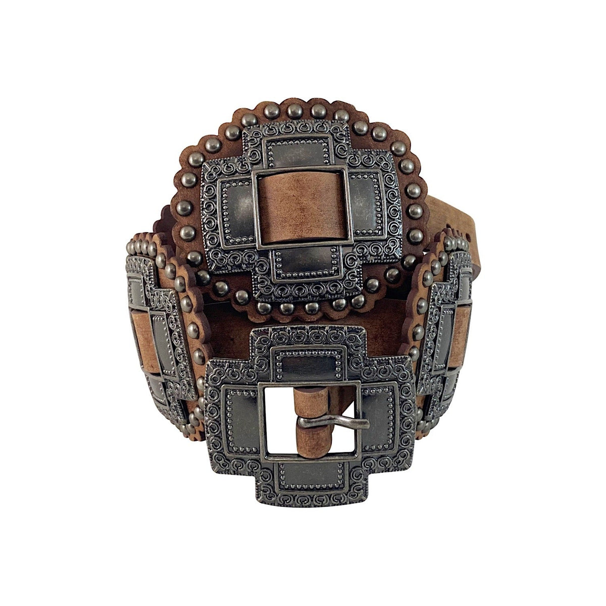 Roper Womens Belt 1’’ Plain Leather Cross Conchos Tan