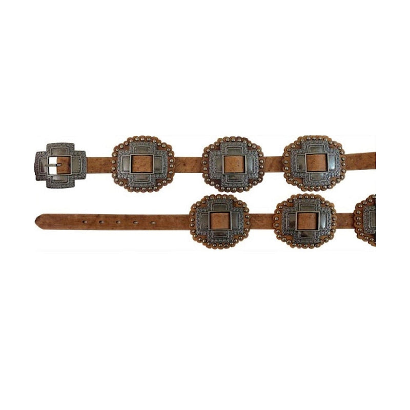 Roper Womens Belt 1’’ Plain Leather Cross Conchos Tan