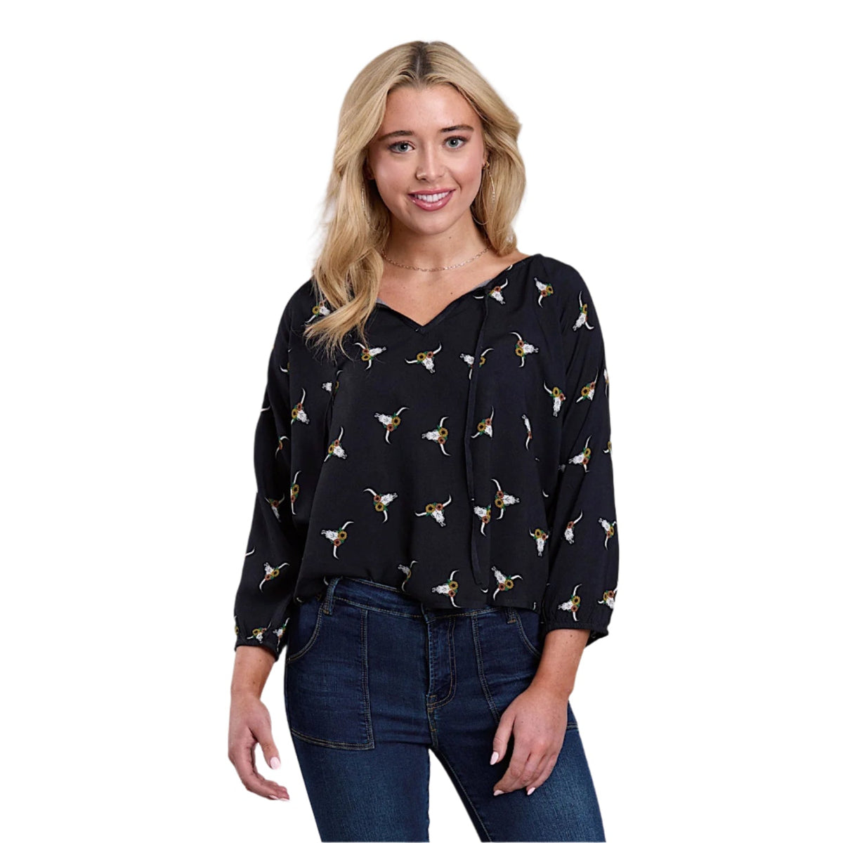 Roper Women’s Five Star Collection Long Sleeve Blouse - Black Print