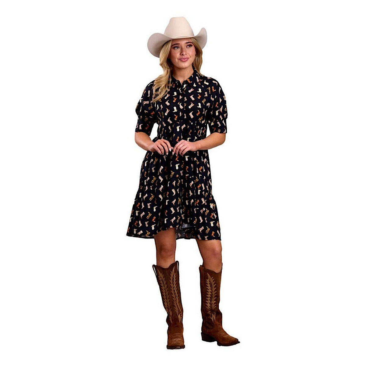 Roper Women’s Five Star Collection Short Sleeve Baby Doll Dress - Black Print