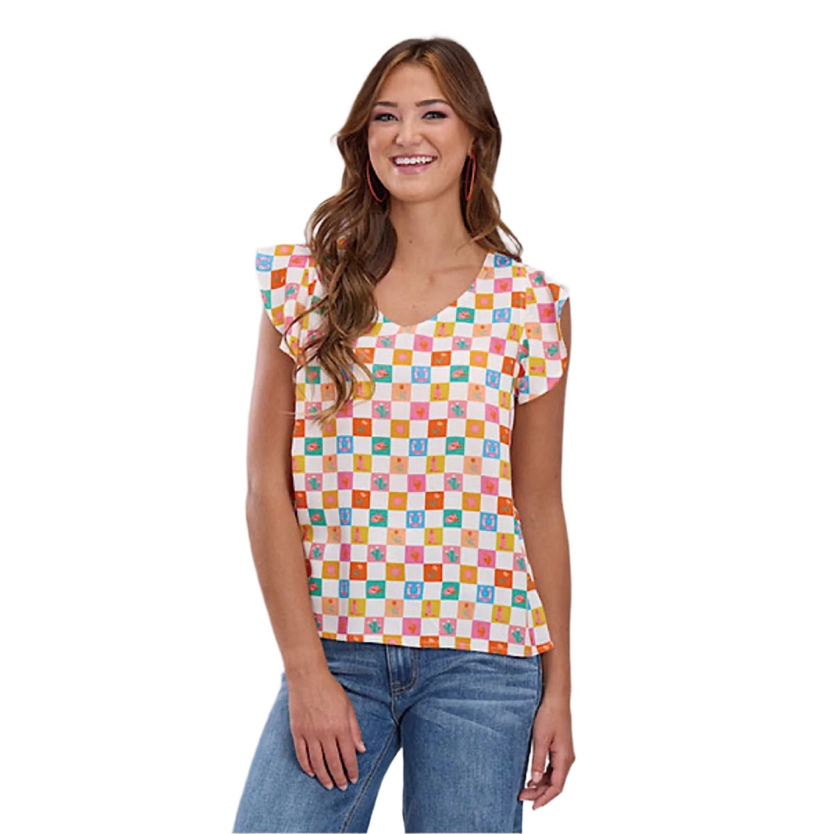 Roper Women’s Five Star Collection Sleeveless Blouse - Print White