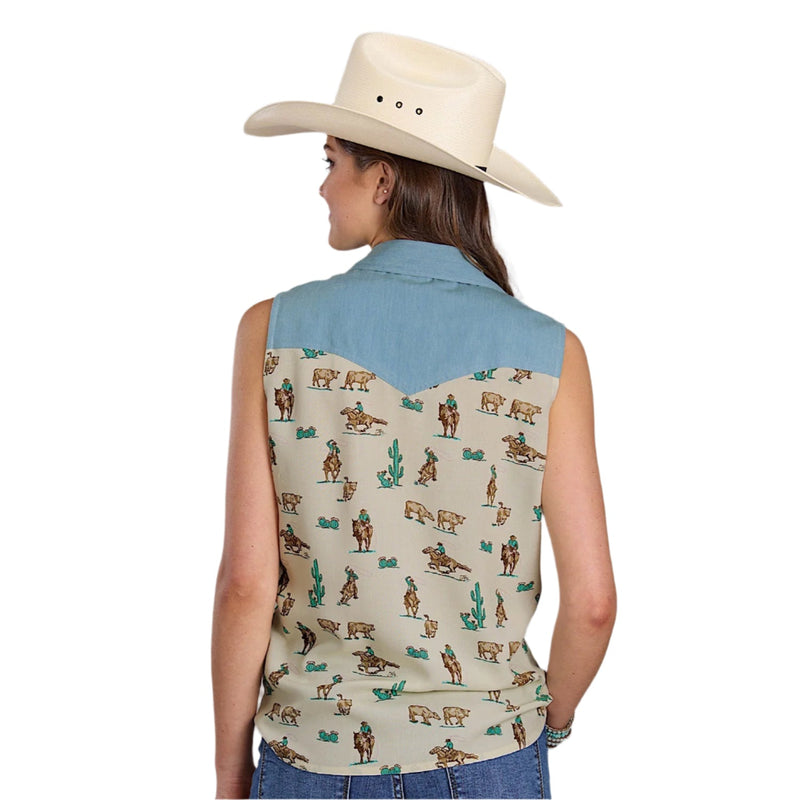 Roper Women’s Five Star Collection Sleeveless Blouse - Print White