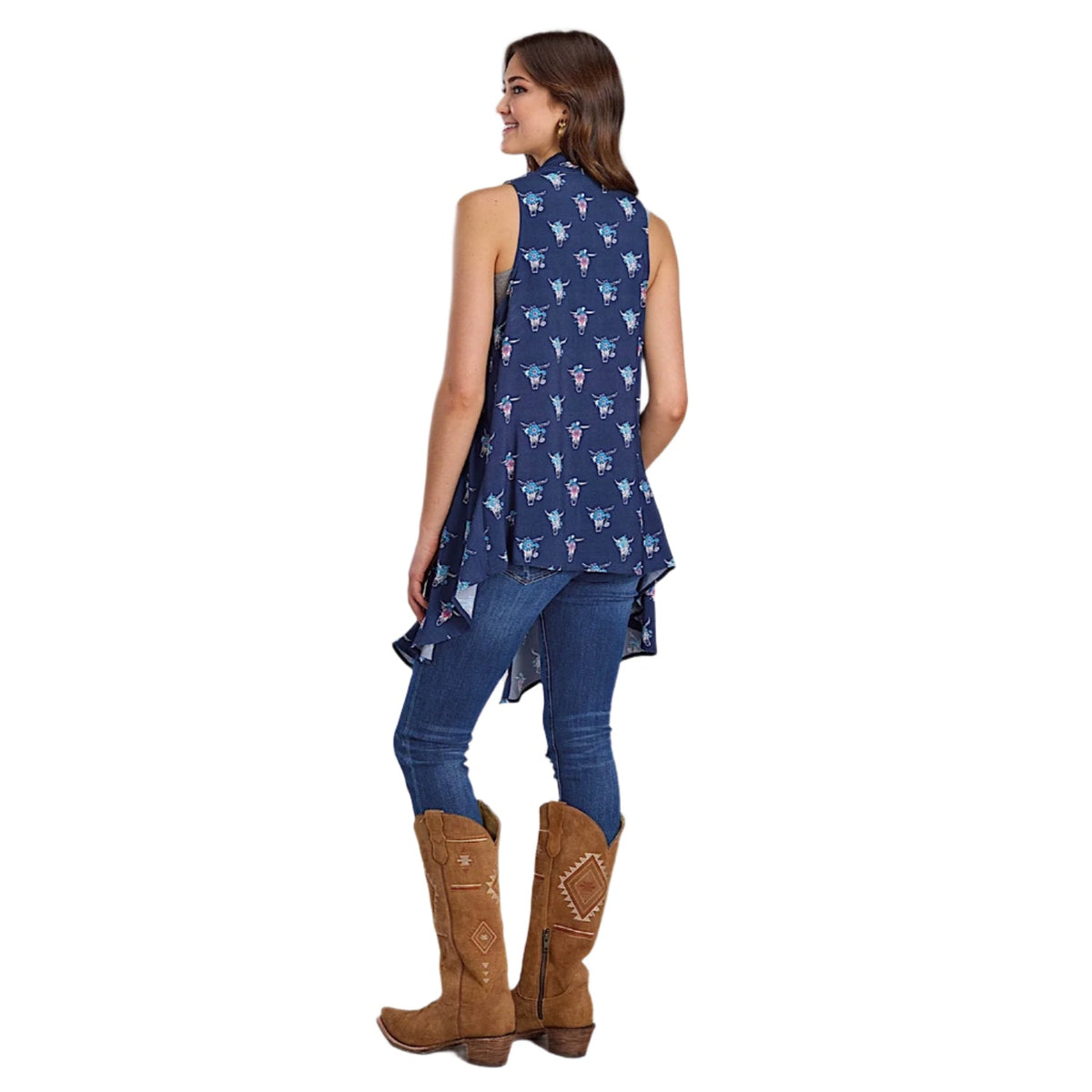 Roper Women’s Five Star Collection Sleeveless Cardigan - Print Blue