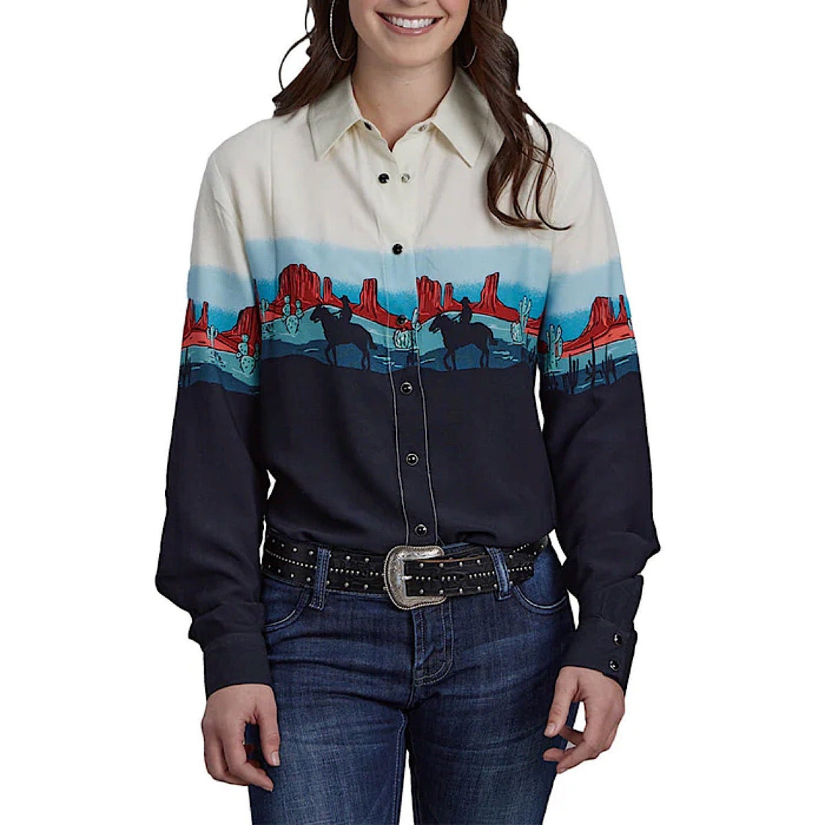 Roper Women’s Five Star Collection Western Print Shirt- Navy / White