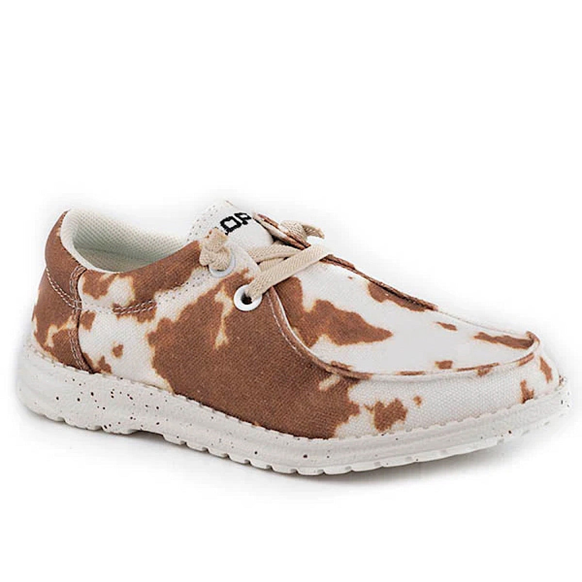 Roper Women’s Hang Loose Canvas Shoe - Tan/Cow Print