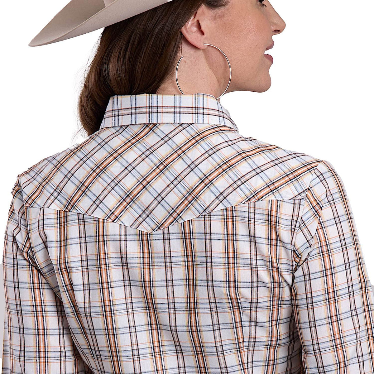Roper Women’s Karman Classic Shirt - Plaid Cream / Orange