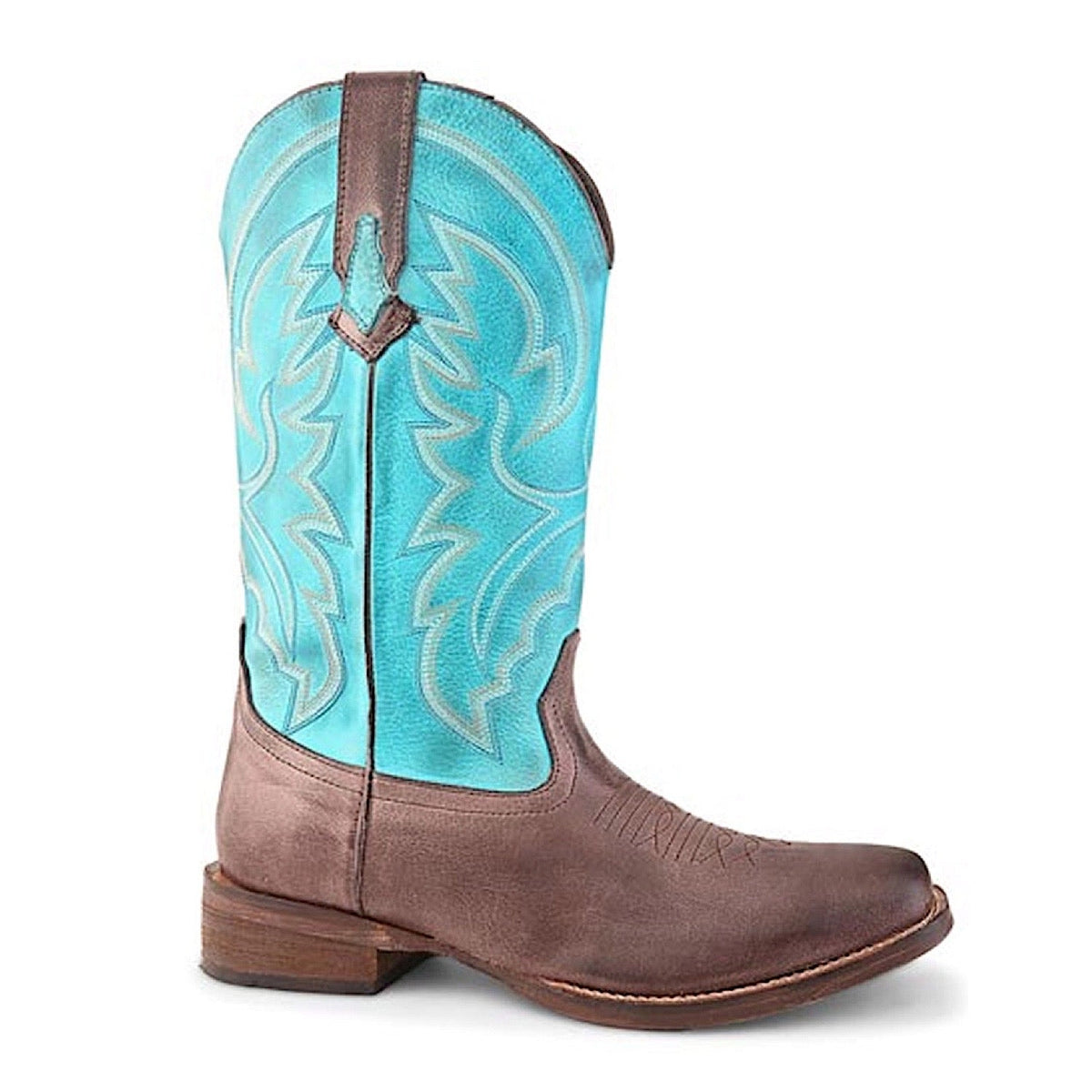 Roper Women’s Lindsey Wide Square Toe Western Boot - Brown / Blue Leather