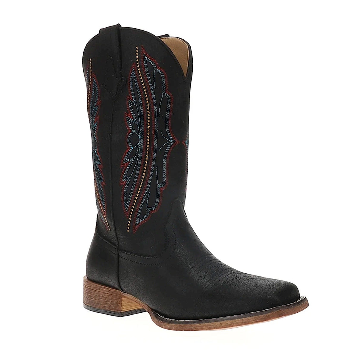 Roper Women’s Loretta Embroidered Wide Square Toe Western Boot - Black