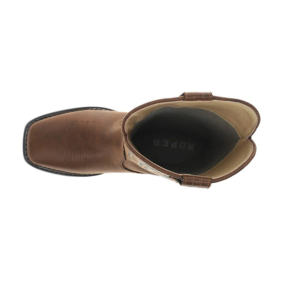 Roper Women’s Loretta Embroidered Wide Square Toe Western Boot - Brown