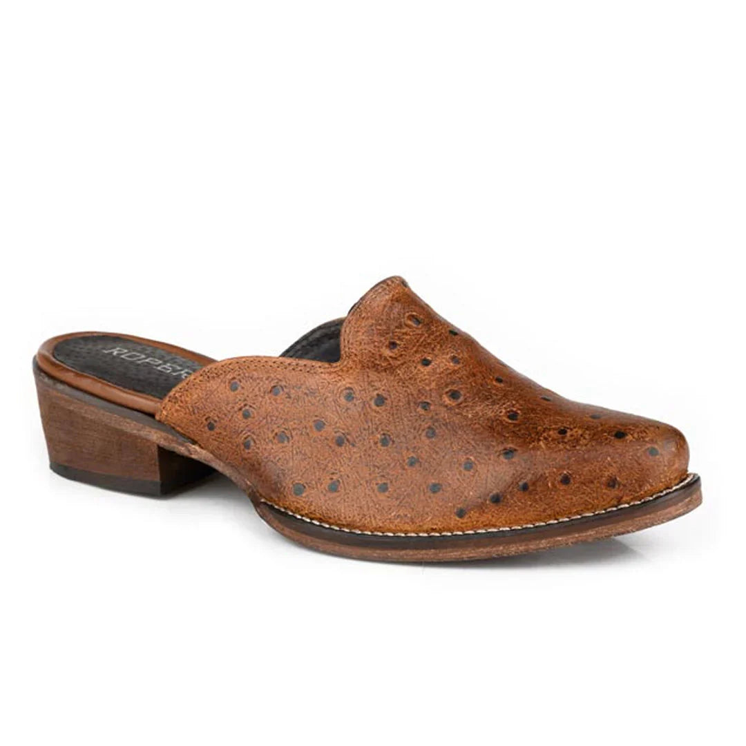 Roper Womens Abigail Shoe - Tan Ostrich Print Leather.