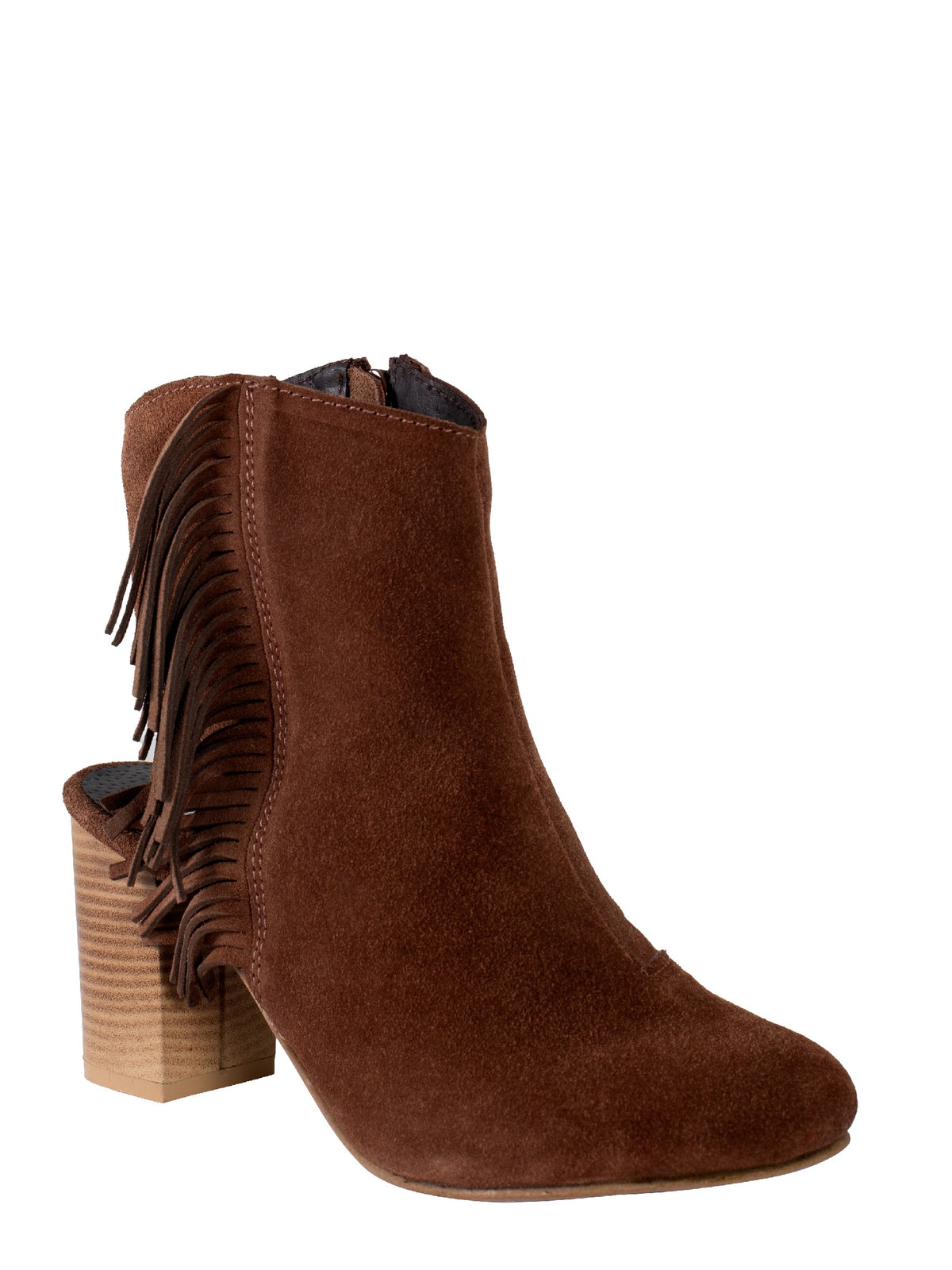 Roper Women’s Maddy Side Fringe Brown Suede Heel