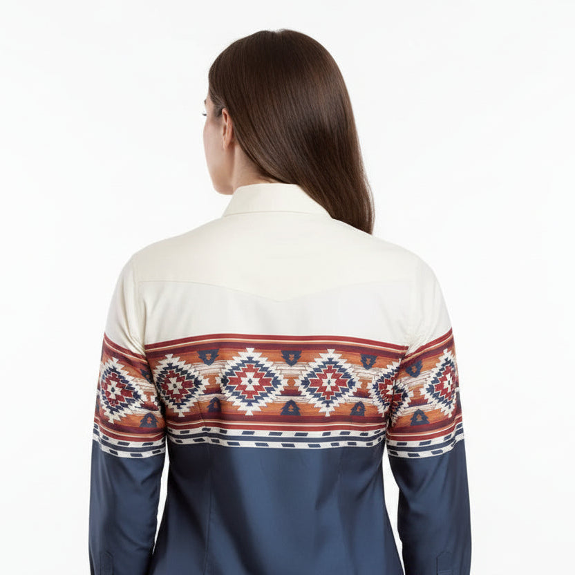 Roper Women’s Vintage Collection Shirt - Aztec Print Blue / White / Orange