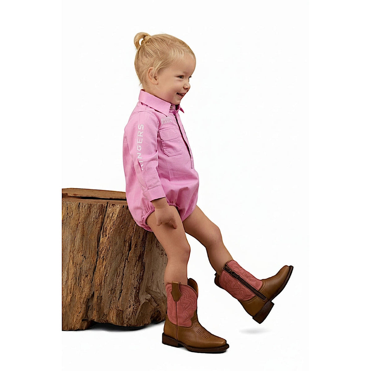 Ringers Western Babies Howdy Tot Long Sleeve Work Shirt Romper - Pink/White