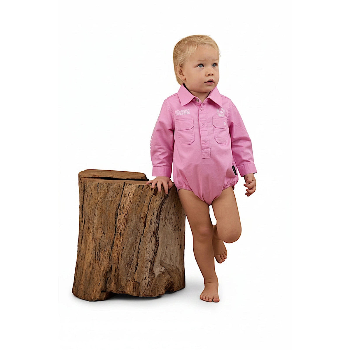 Ringers Western Babies Howdy Tot Long Sleeve Work Shirt Romper - Pink/White