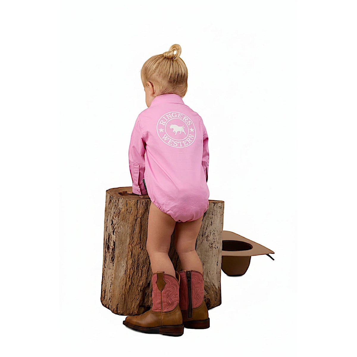 Ringers Western Babies Howdy Tot Long Sleeve Work Shirt Romper - Pink/White