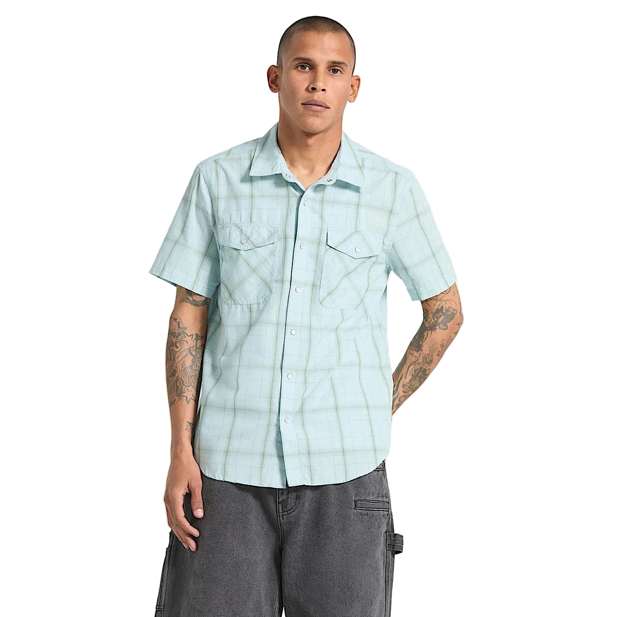 Brixton Men's The Breezy Wayne Short Sleeve Shirt - Seafoam Plaid