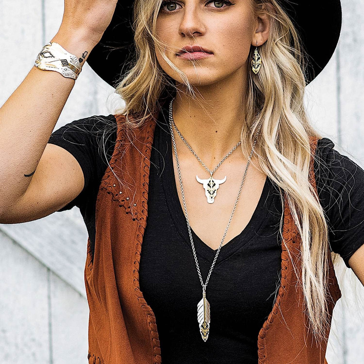 Sedona Ranch Steer Skull Feather Necklace