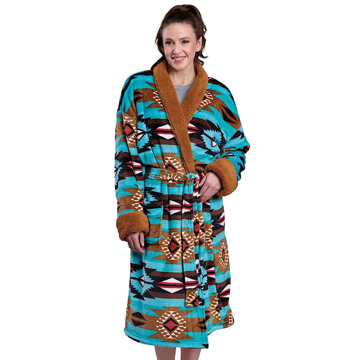 Roper Women's Fleece Aztec Robe - Blue