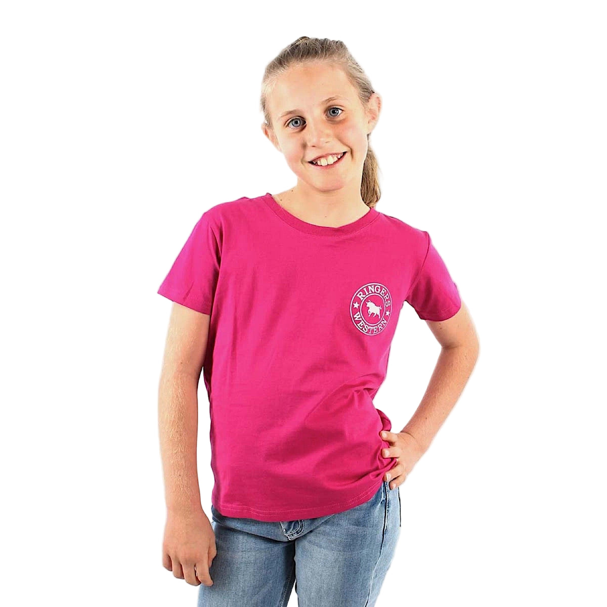 Ringers Western Kid's Signature Bull Classic Fit T-Shirt - Magenta / Silver