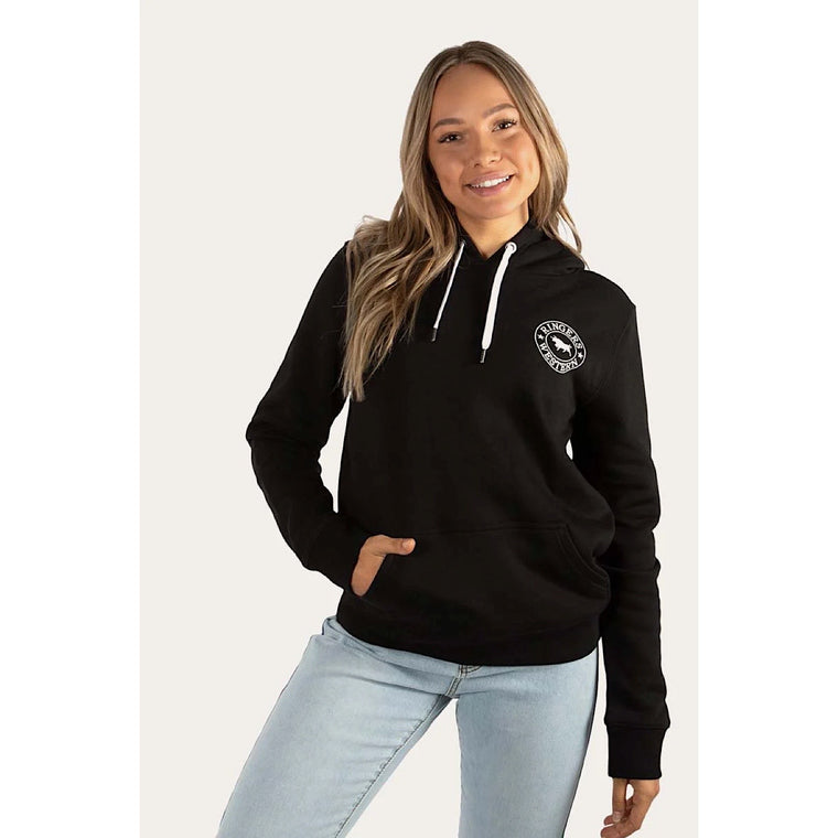 Ringers Western Signature Bull Women's Pullover Hoodie - Black With White Print