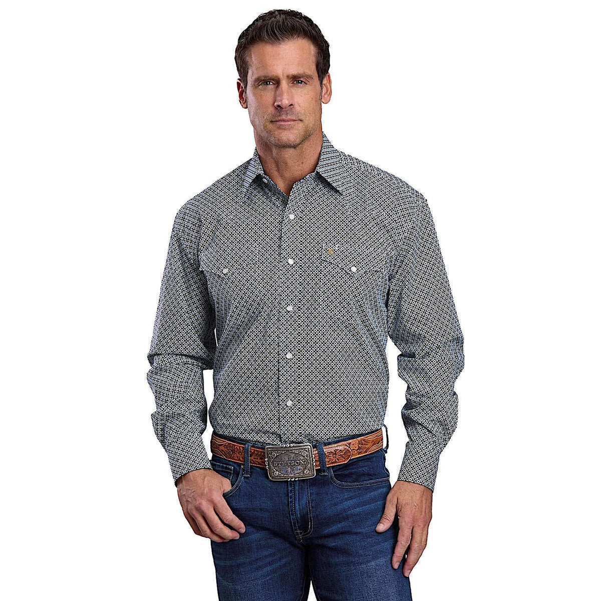 Stetson Men’s 2 Pocket Print Shirt - Blue