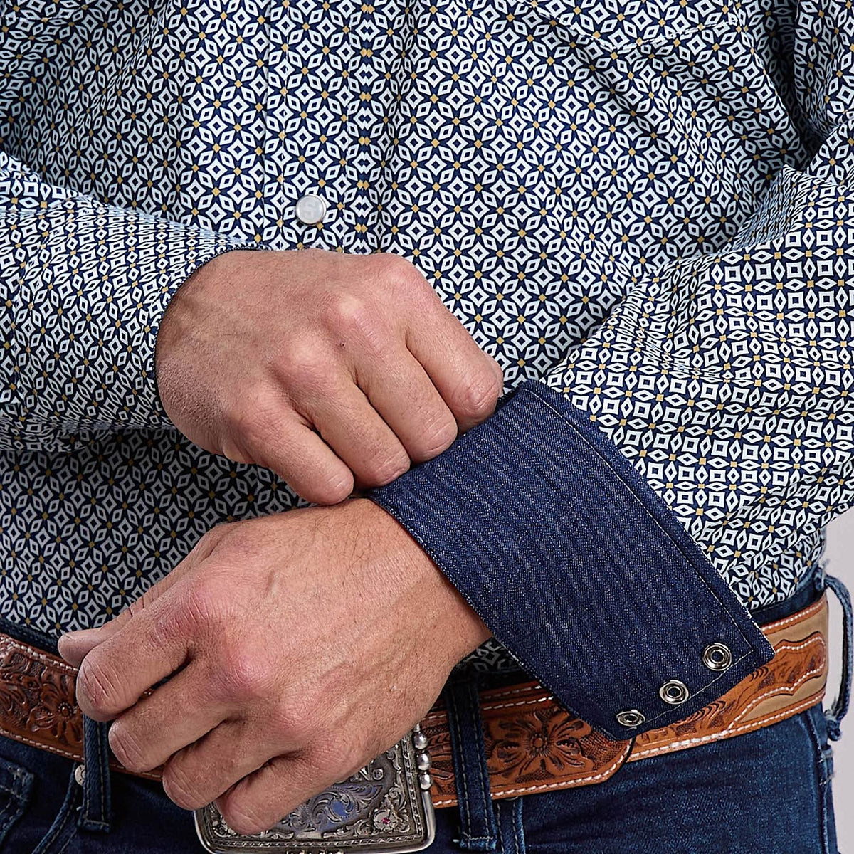 Stetson Men’s 2 Pocket Print Shirt - Blue