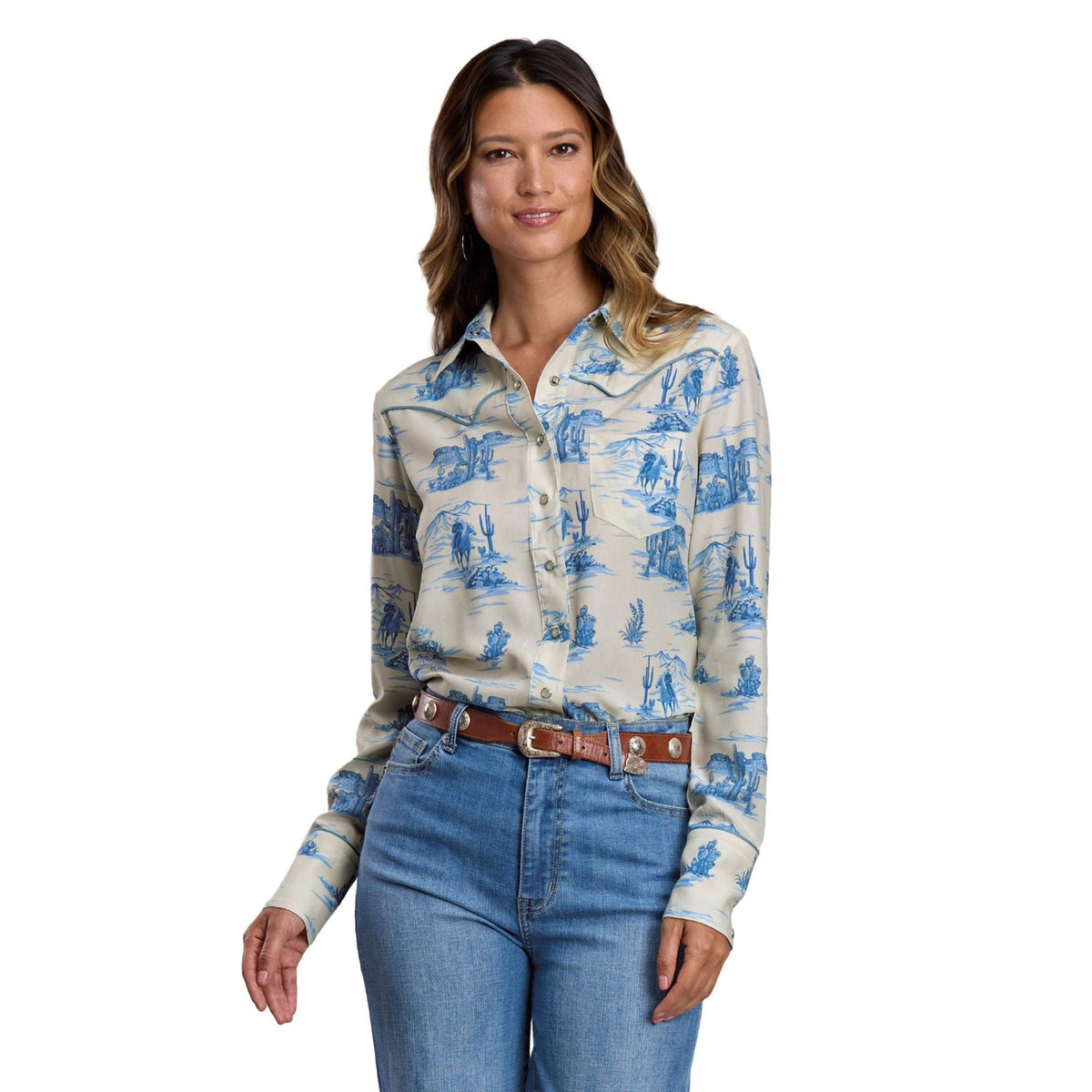 Stetson Women’s Stetson Collection Long Sleeve Printed Shirt - White