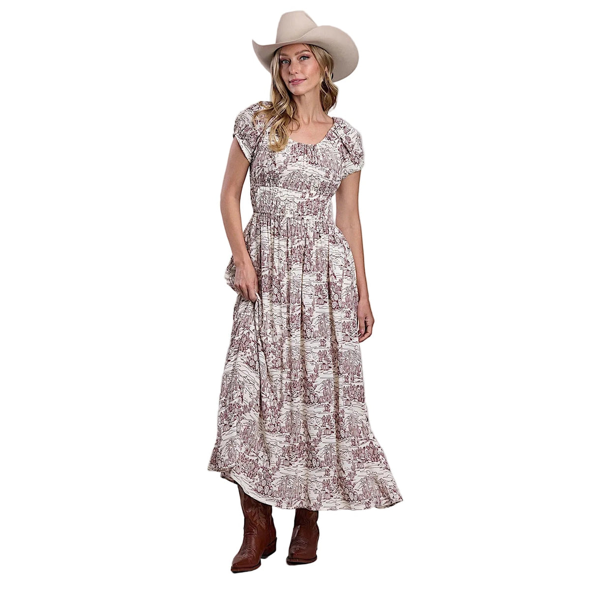 Stetson Women’s Desert Toile Print Crepe Dress - White