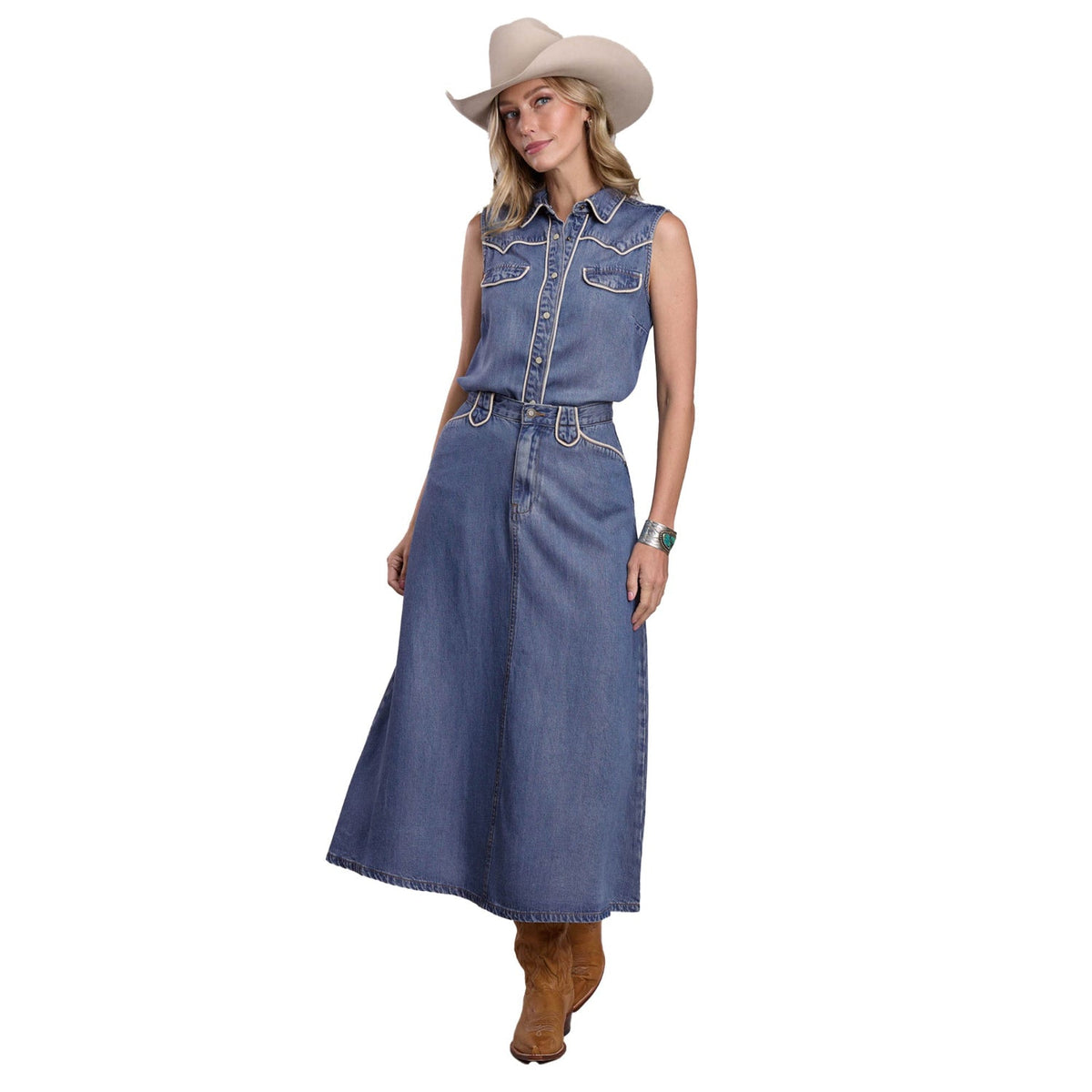 Stetson Women’s Tencel Western A Line Retro Skirt - Blue