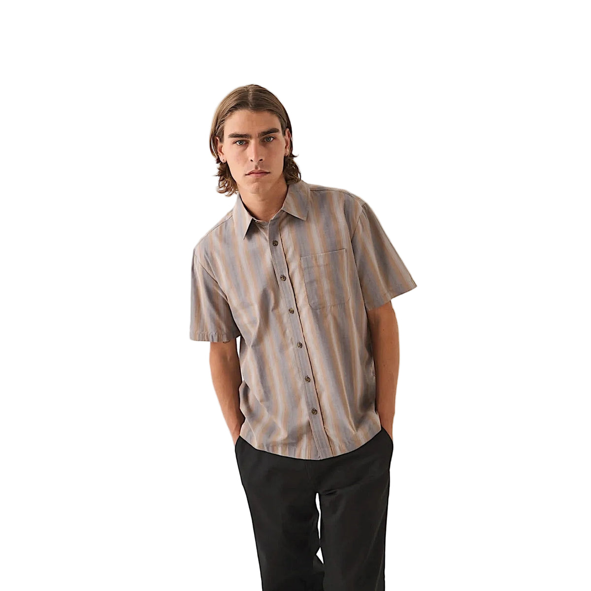 Brixton Men's Cru Shirt - Charcoal Shadow Stripe