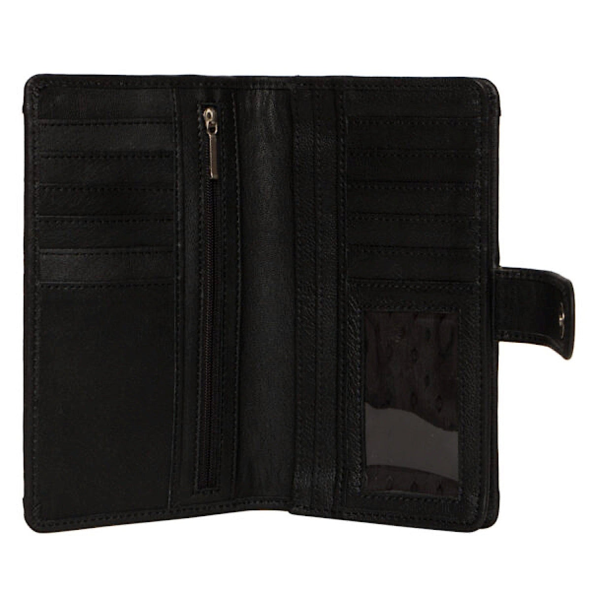The Design Edge Womens Tooling Leather Carved Clutch Wallet – Black
