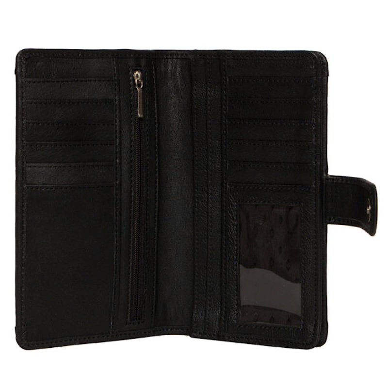 The Design Edge Womens Tooling Leather Carved Clutch Wallet – Black