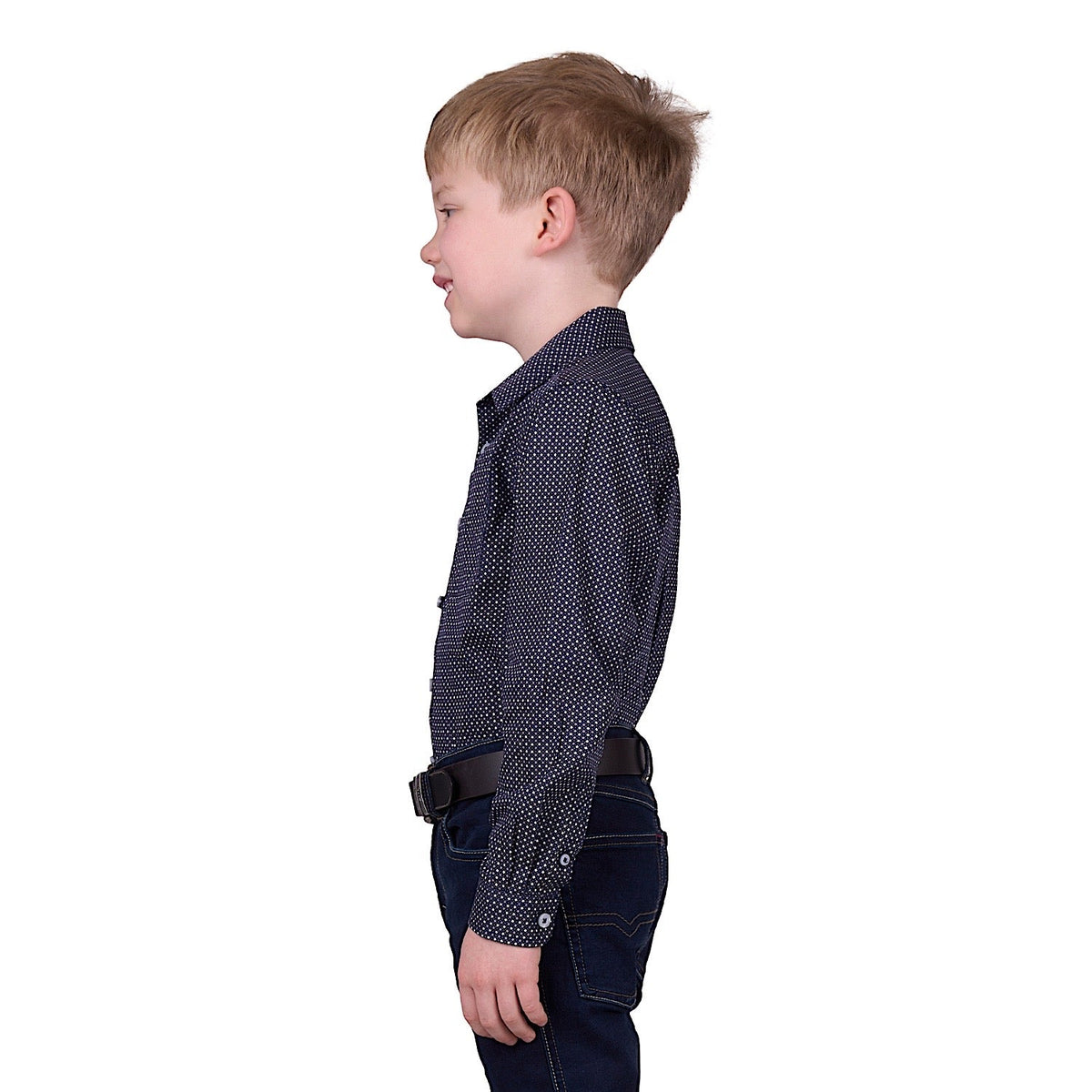 Thomas Cook Boy’s Arlo Print 1-Pocket Long Sleeve Shirt - Navy/Tan