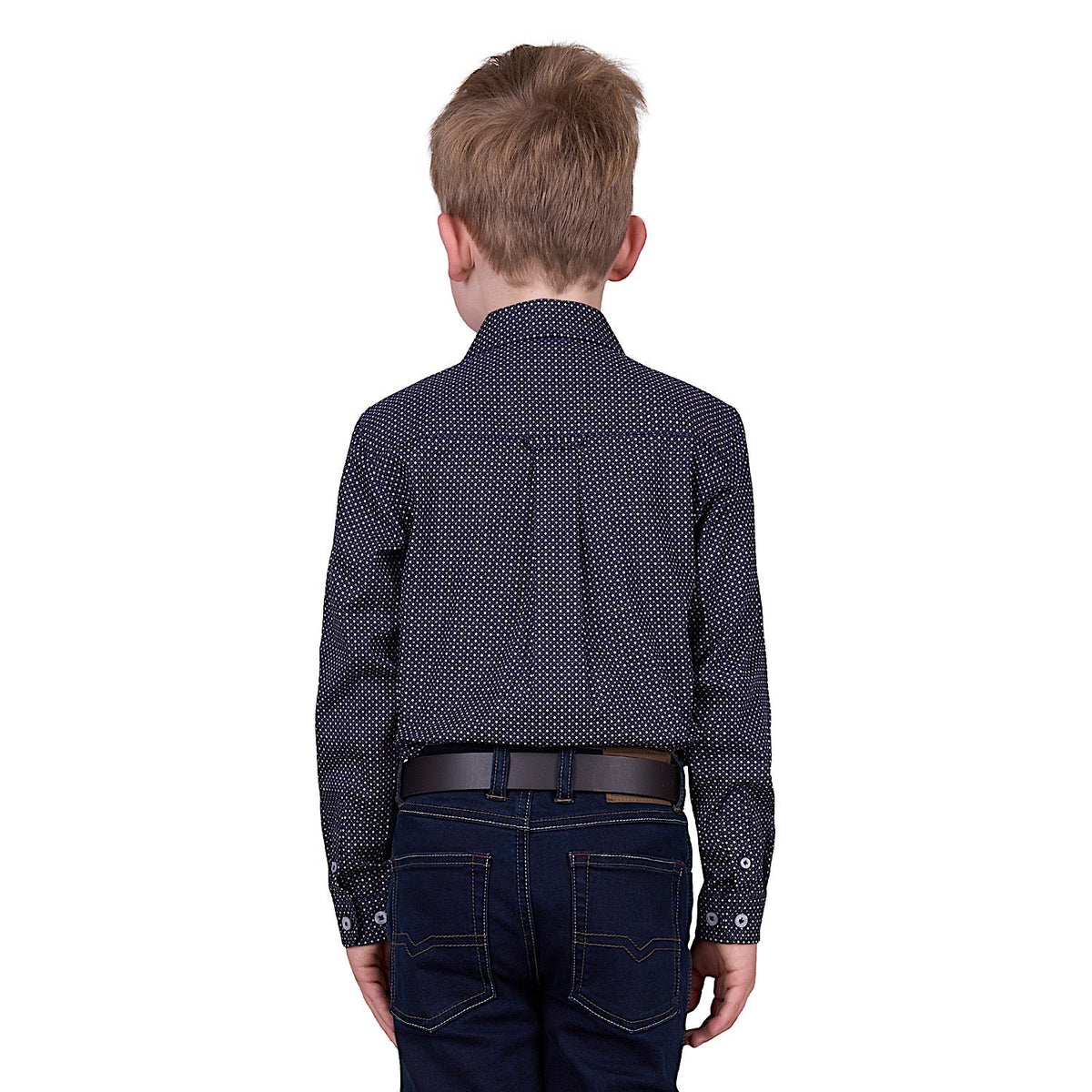 Thomas Cook Boy’s Arlo Print 1-Pocket Long Sleeve Shirt - Navy/Tan
