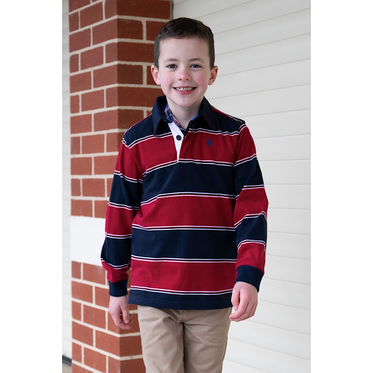 Thomas Cook Boy’s Dunkeld Stripe Rugby - Navy/Red