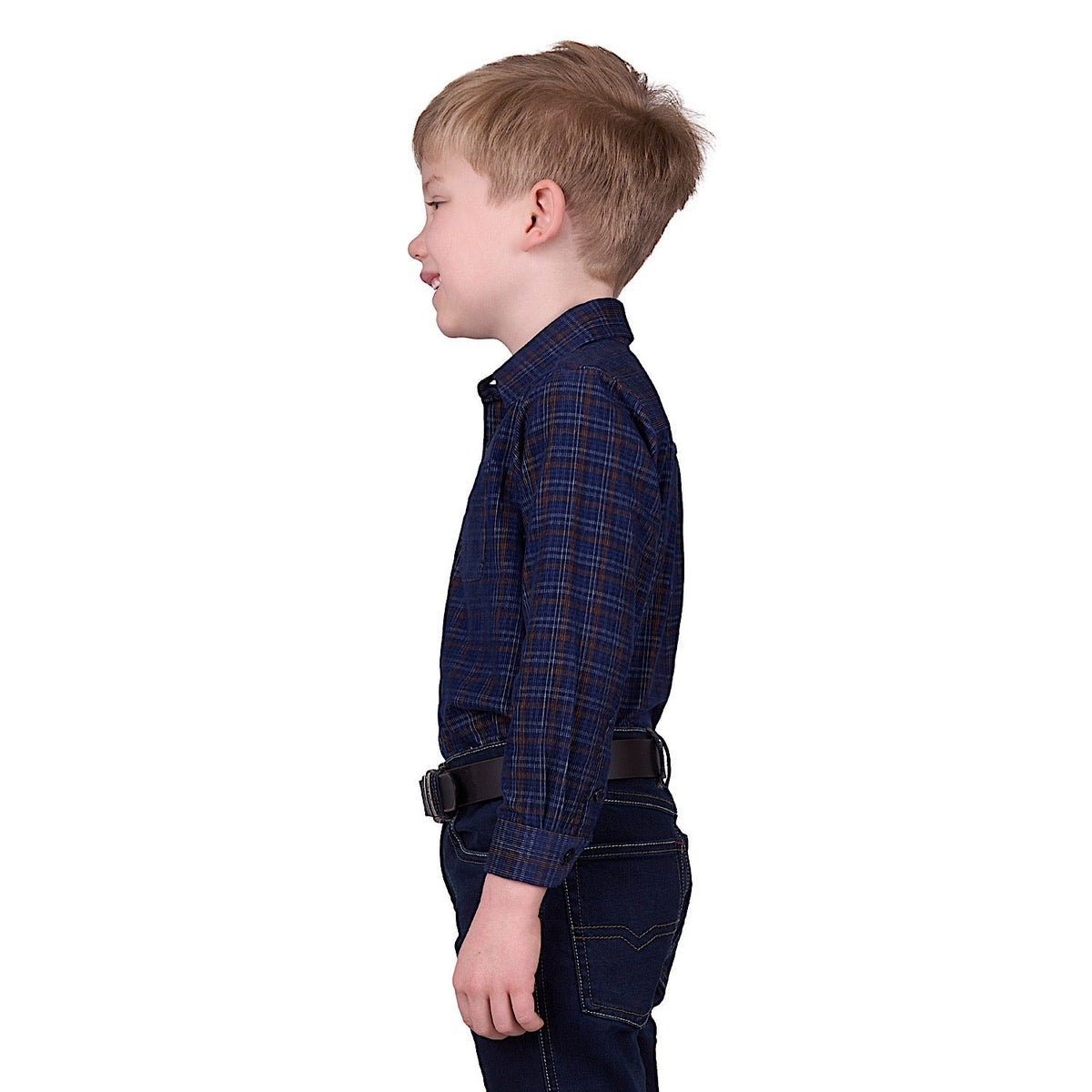 Thomas Cook Boy’s Max Thermal Check 1-Pocket Long Sleeve Shirt - Navy/Tan