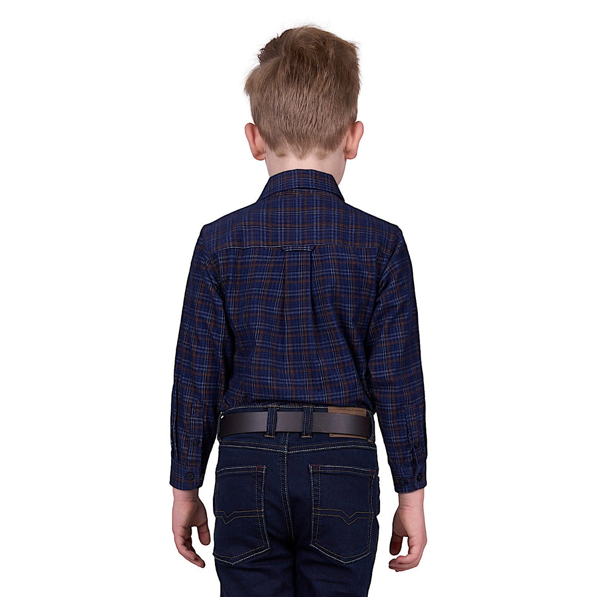 Thomas Cook Boy’s Max Thermal Check 1-Pocket Long Sleeve Shirt - Navy/Tan