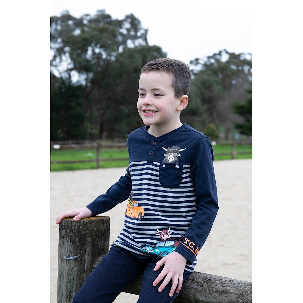 Thomas Cook Boys Ride Henley Long Sleeve Tee Navy/Grey Marle