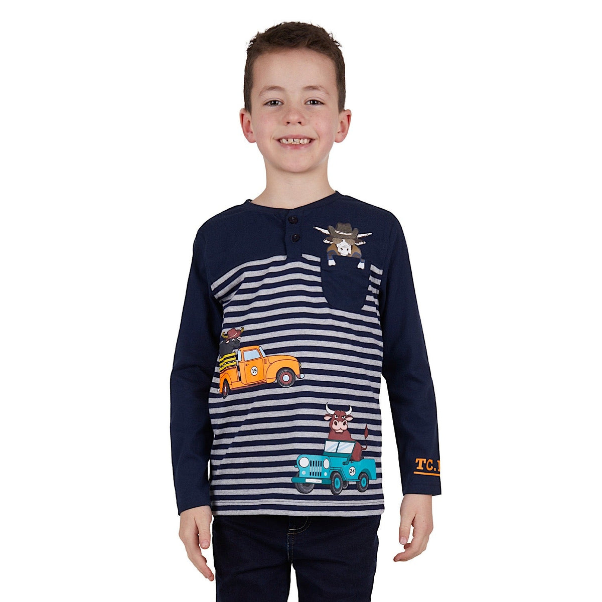 Thomas Cook Boys Ride Henley Long Sleeve Tee Navy/Grey Marle