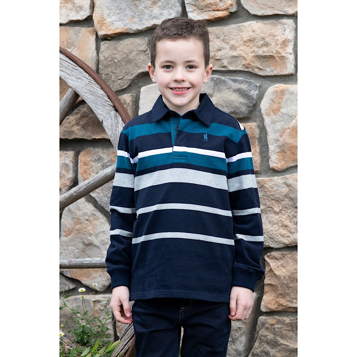 Thomas Cook Boys Watson Stripe Rugby Navy/Ocean