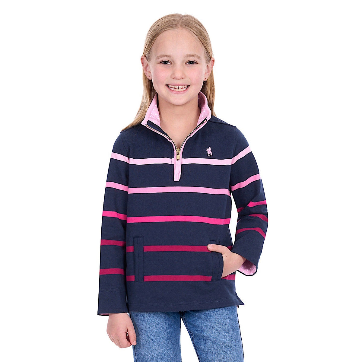 Thomas Cook Girl’s Gemma 1/4 Zip Rugby - Pink / Navy
