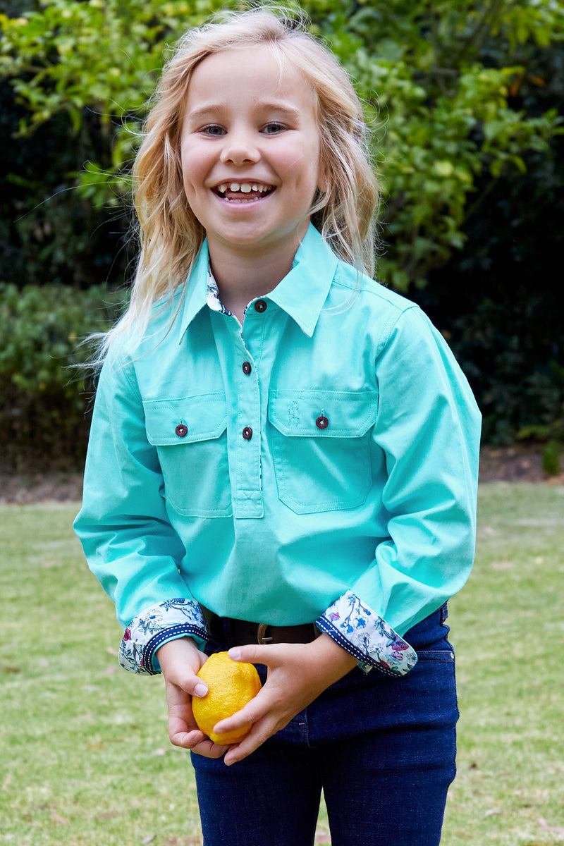 Thomas Cook Girl’s Light Half Placket Shirt Aqua
