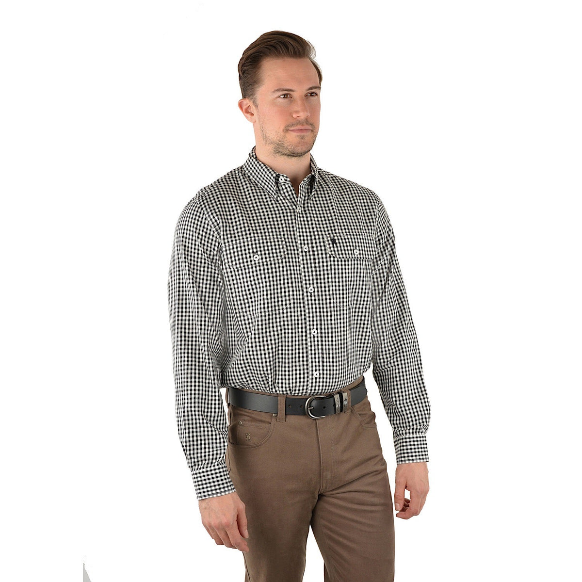 Thomas Cook Mens Cordillio Wool Blend Check 2-Pocket Long Sleeve Shirt Black/White