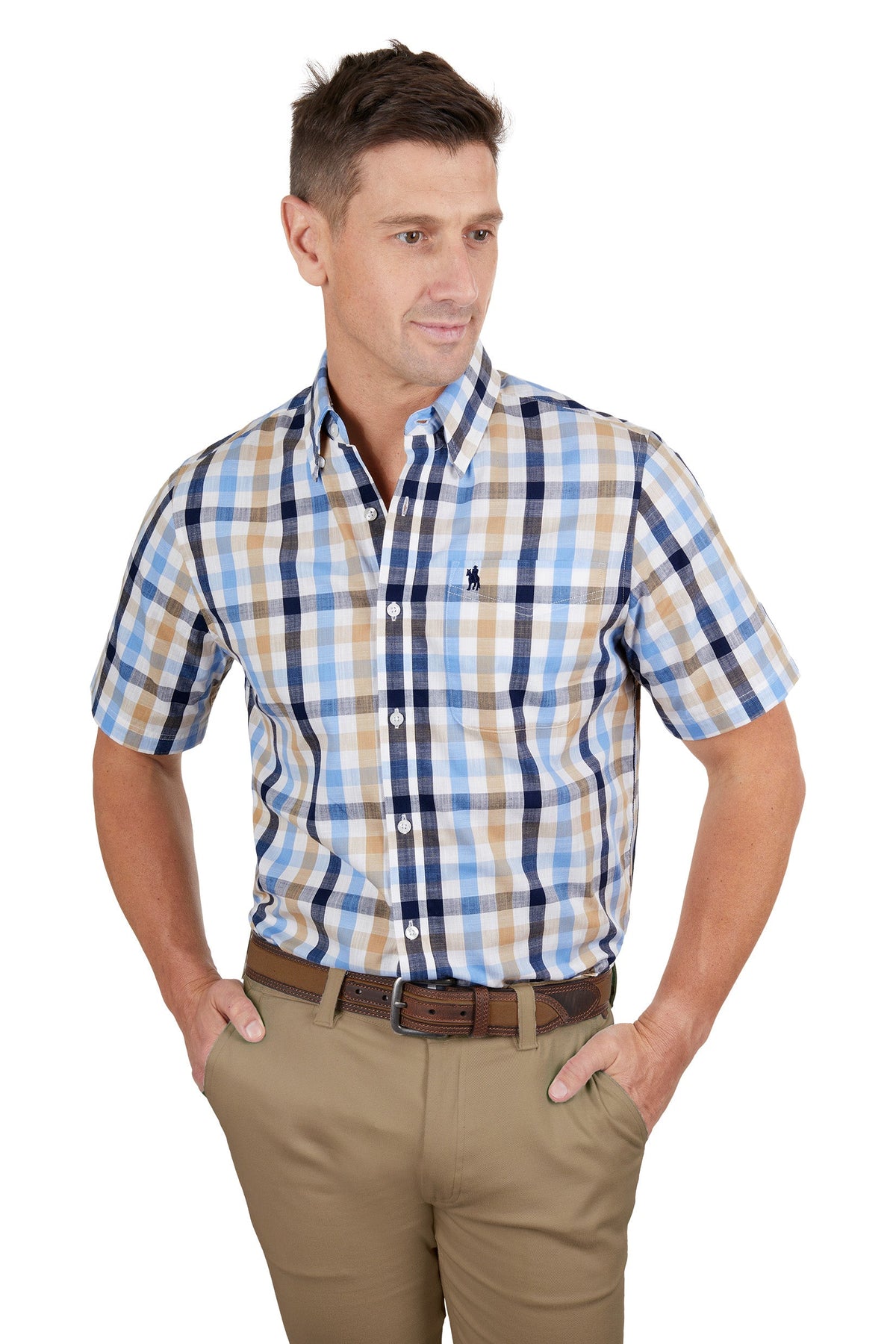 Thomas Cook Men’s Duke 1 Pocket Short Sleeve Shirt Navy/Tan