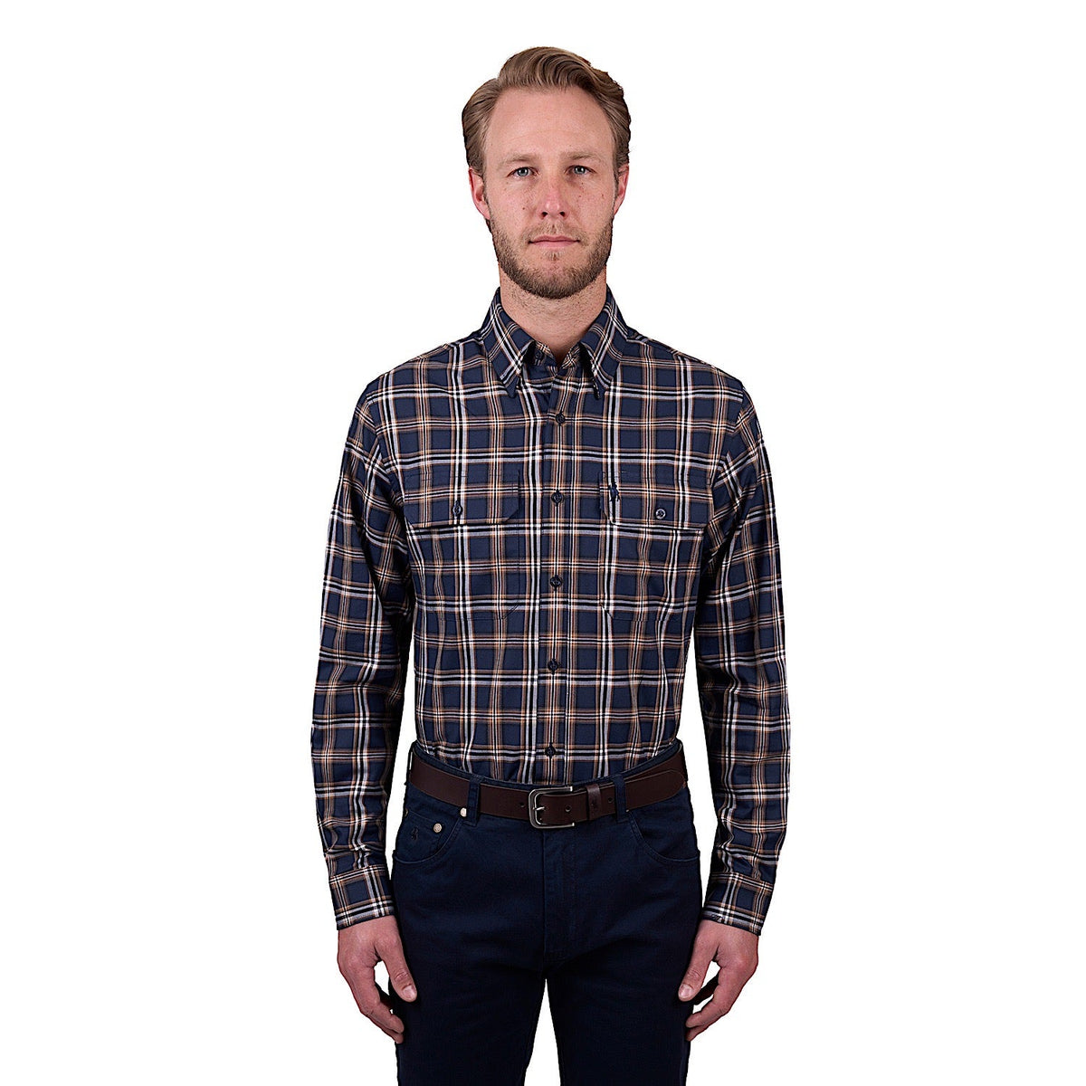 Thomas Cook Men’s Dylan Check 2-Pocket Long Sleeve Shirt - Navy/Tan