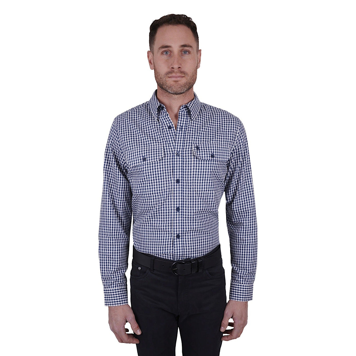 Thomas Cook Mens Gino Wool Blend Check 2-Pocket L/S Shirt Navy/White