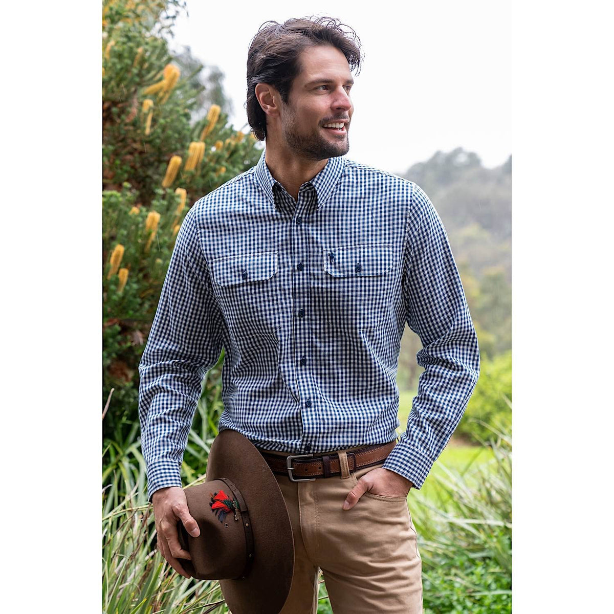 Thomas Cook Mens Gino Wool Blend Check 2-Pocket L/S Shirt Navy/White