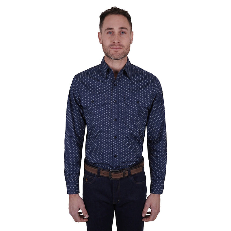 Thomas Cook Mens Glendale Print 2-Pocket L/S Shirt Navy/Tan