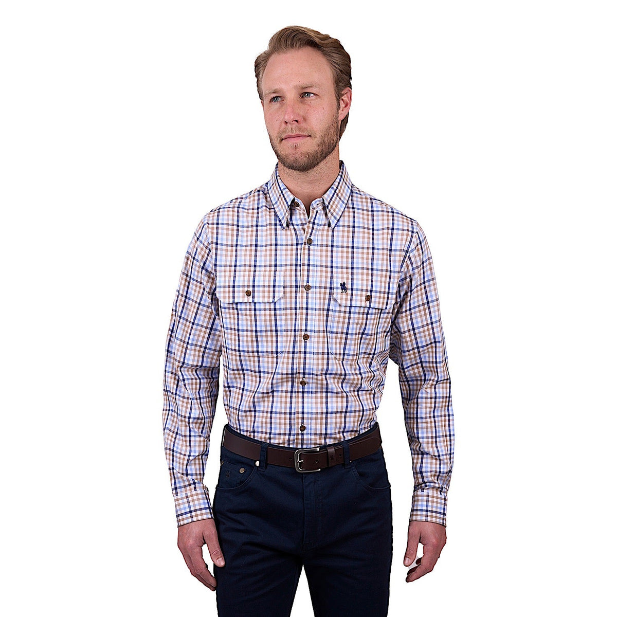 Thomas Cook Men’s Jase Check 2-Pocket Long Sleeve Shirt - Navy/Tan